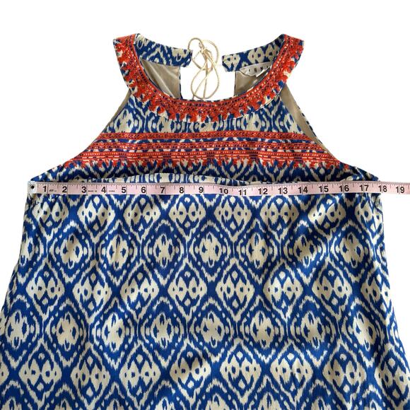 THML Blue and Cream Shift Knee Length Sleeveless Dress Women’s Size Small - Picture 3 of 9